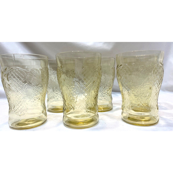 6 Federal Glass NORMANDIE "Bouquet and Lattice" Amber Flat Water Tumbler - Picture 1 of 6